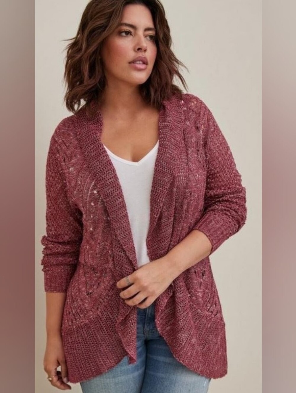 torrid Burgundy Wine Maroon Knit Open Drape Cardigan Sweater Jacket Sz 3X EUC